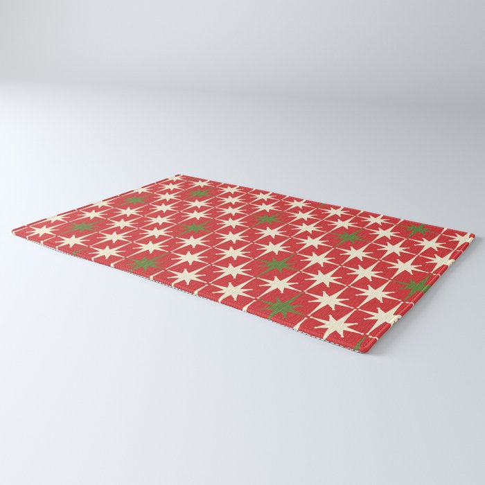 Atomic Age Christmas Starbursts - Midcentury Modern Xmas Holiday Pattern Cream Green Red Rug Gallery Image 3