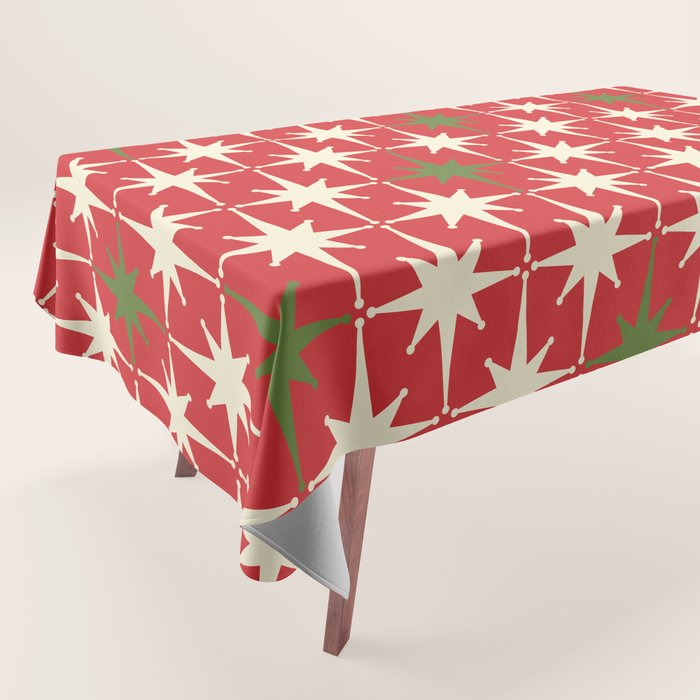 Atomic Age Christmas Starbursts - Midcentury Modern Xmas Holiday Pattern Cream Green Red Tablecloth Gallery Image 1