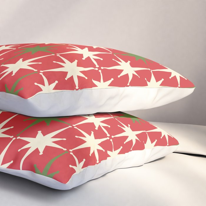 Atomic Age Christmas Starbursts - Midcentury Modern Xmas Holiday Pattern Cream Green Red Pillow Sham Gallery Image 3