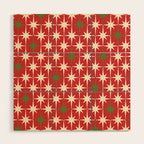 Atomic Age Christmas Starbursts - Midcentury Modern Xmas Holiday Pattern Cream Green Red Wood Wall Art Gallery Image 1