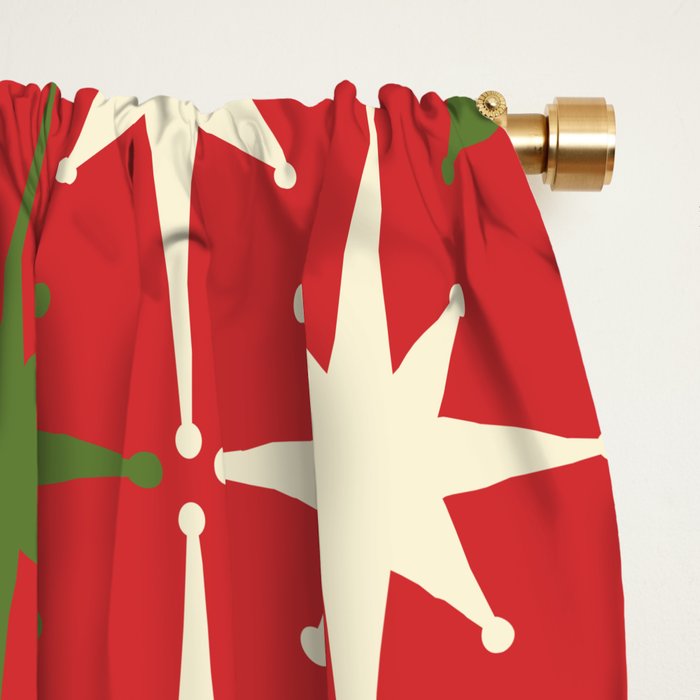 Atomic Age Christmas Starbursts - Midcentury Modern Xmas Holiday Pattern Cream Green Red Window Curtain Gallery Image 2