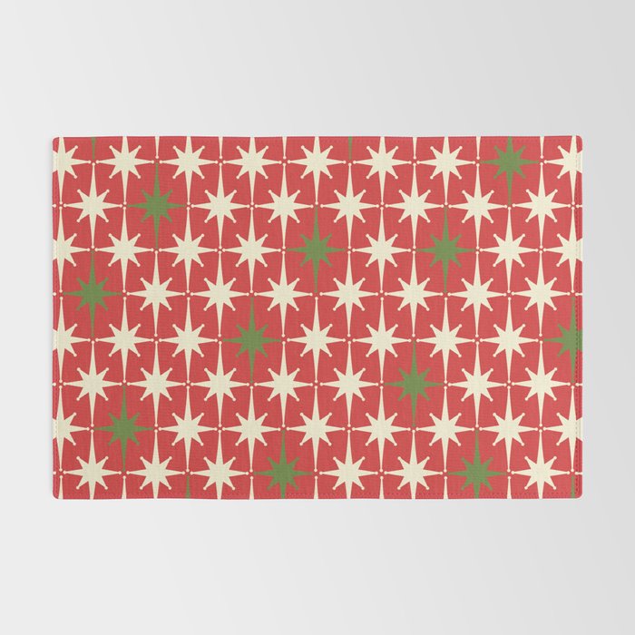 Atomic Age Christmas Starbursts - Midcentury Modern Xmas Holiday Pattern Cream Green Red Rug Gallery Image 2