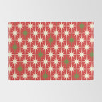 Atomic Age Christmas Starbursts - Midcentury Modern Xmas Holiday Pattern Cream Green Red Rug Gallery Image 2