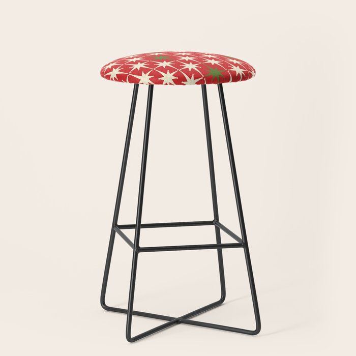 Atomic Age Christmas Starbursts - Midcentury Modern Xmas Holiday Pattern Cream Green Red Stool Gallery Image 1