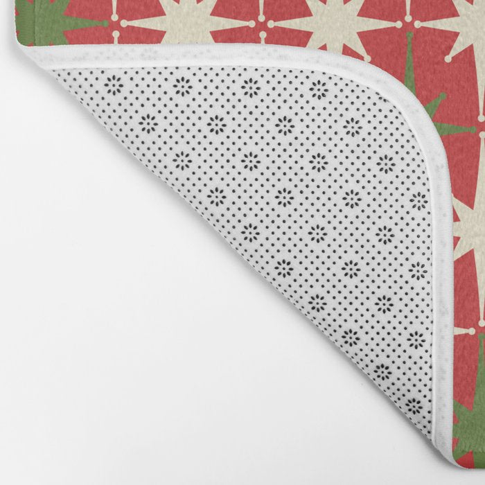 Atomic Age Christmas Starbursts - Midcentury Modern Xmas Holiday Pattern Cream Green Red Bath Mat Gallery Image 2