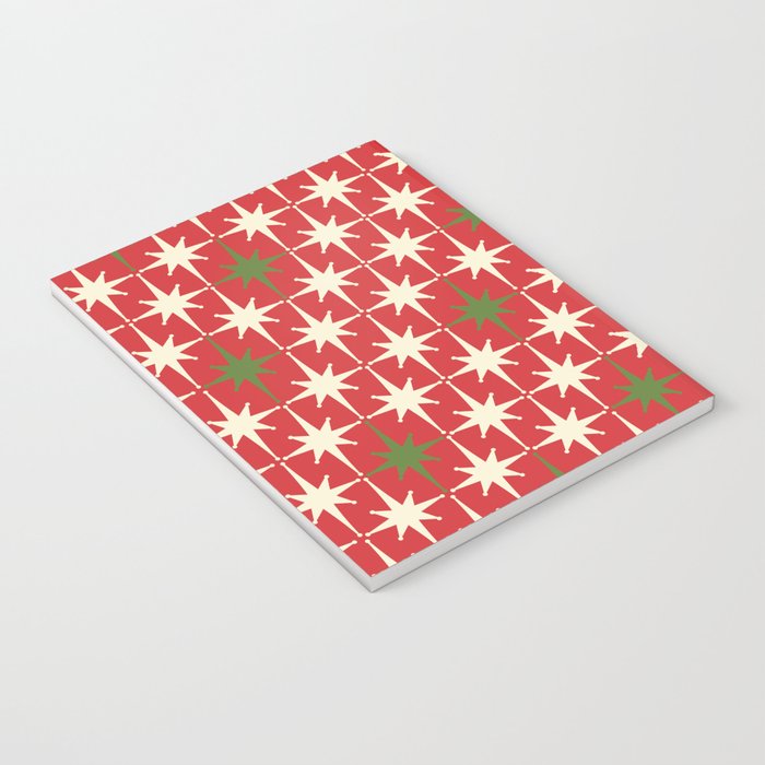 Atomic Age Christmas Starbursts - Midcentury Modern Xmas Holiday Pattern Cream Green Red Notebook Gallery Image 3