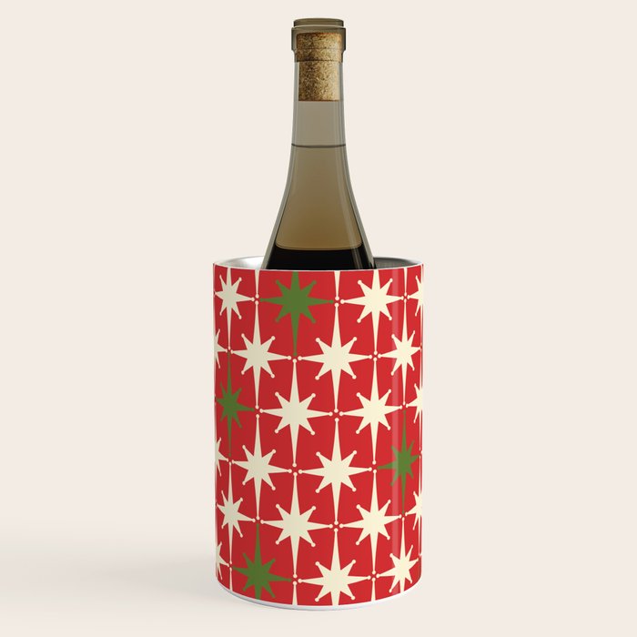 Atomic Age Christmas Starbursts - Midcentury Modern Xmas Holiday Pattern Cream Green Red Wine Chiller Gallery Image 2