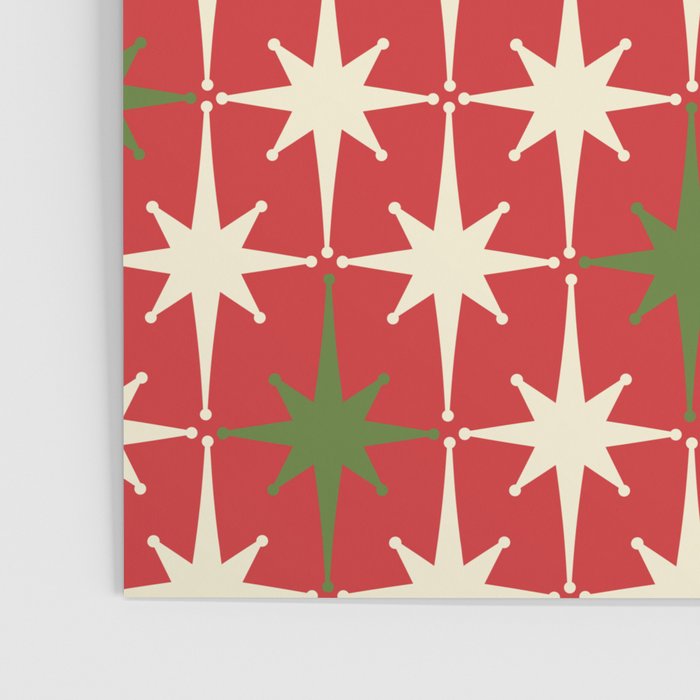 Atomic Age Christmas Starbursts - Midcentury Modern Xmas Holiday Pattern Cream Green Red Poster Gallery Image 3