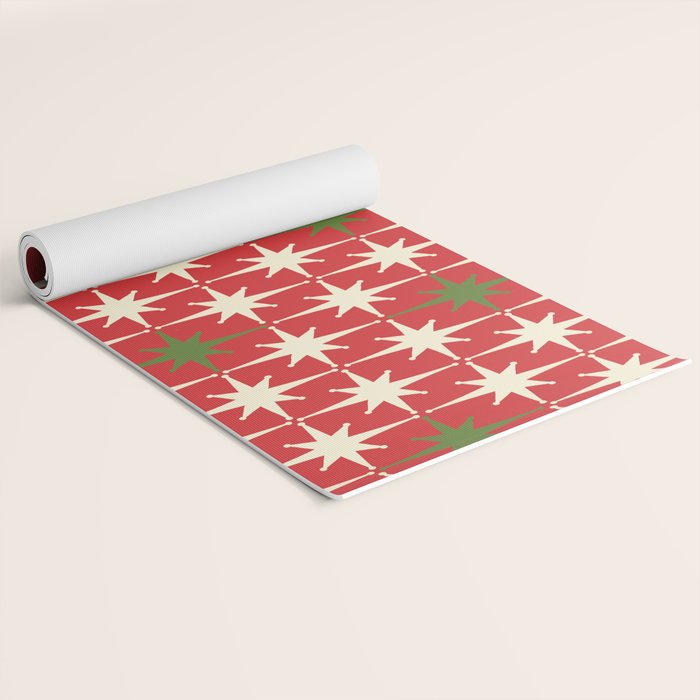 Atomic Age Christmas Starbursts - Midcentury Modern Xmas Holiday Pattern Cream Green Red Yoga Mat Gallery Image 2