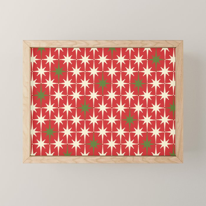 Atomic Age Christmas Starbursts - Midcentury Modern Xmas Holiday Pattern Cream Green Red Mini Art Print Gallery Image 1