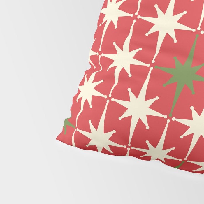 Atomic Age Christmas Starbursts - Midcentury Modern Xmas Holiday Pattern Cream Green Red Pillow Sham Gallery Image 4