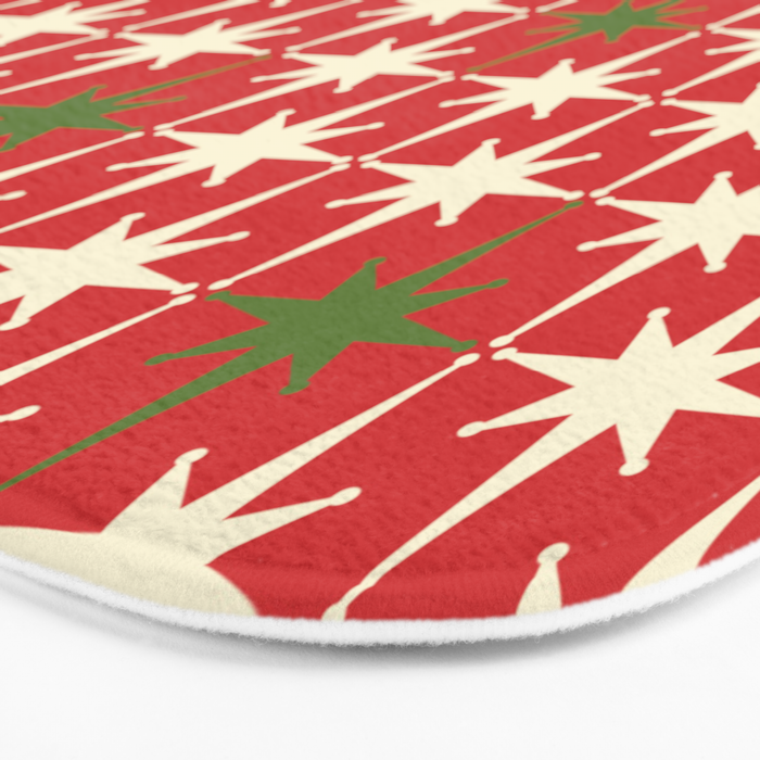 Atomic Age Christmas Starbursts - Midcentury Modern Xmas Holiday Pattern Cream Green Red Bath Mat Gallery Image 3