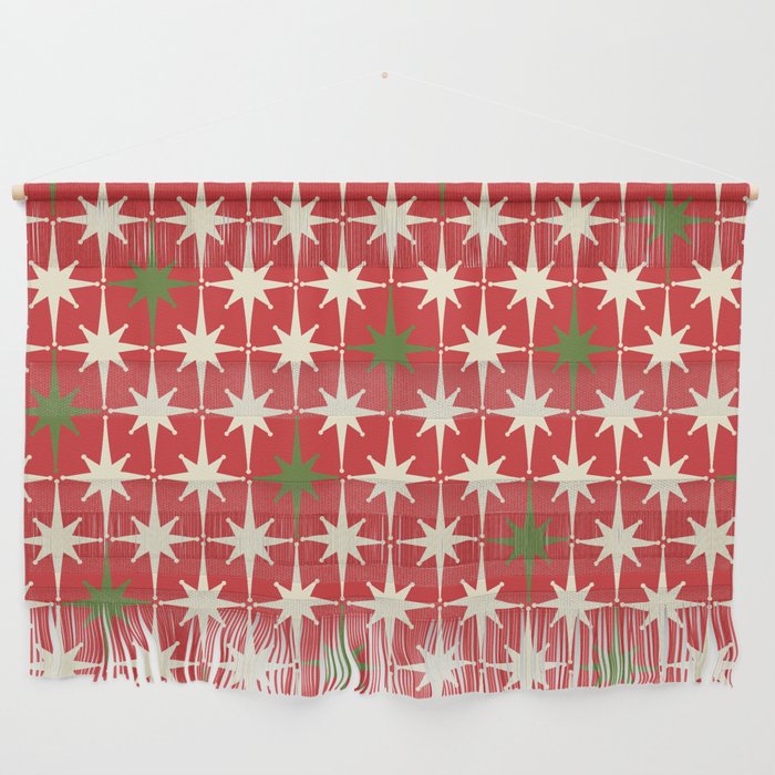 Atomic Age Christmas Starbursts - Midcentury Modern Xmas Holiday Pattern Cream Green Red Wall Hanging Gallery Image 1