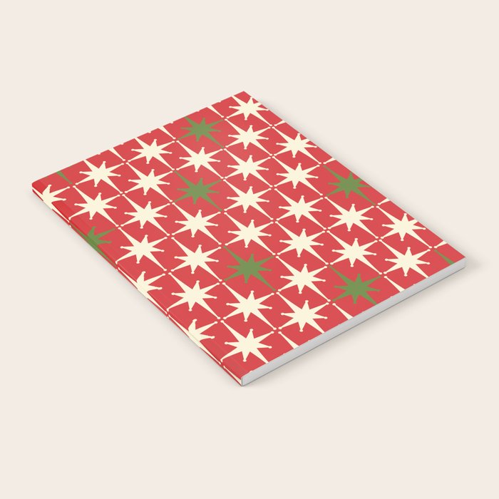 Atomic Age Christmas Starbursts - Midcentury Modern Xmas Holiday Pattern Cream Green Red Notebook Gallery Image 2