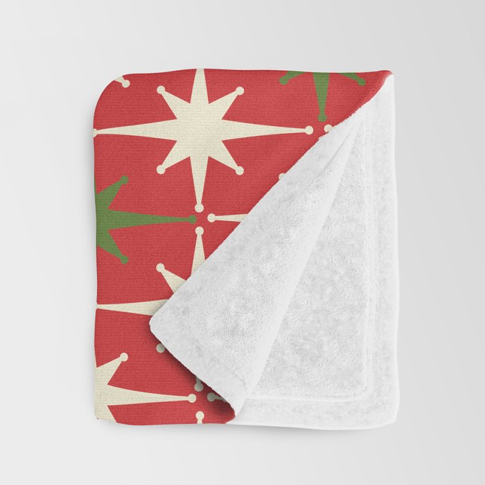 Atomic Age Christmas Starbursts - Midcentury Modern Xmas Holiday Pattern Cream Green Red Throw Blanket Gallery Image 3