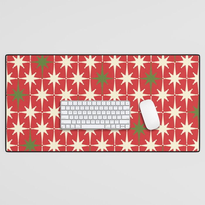 Atomic Age Christmas Starbursts - Midcentury Modern Xmas Holiday Pattern Cream Green Red Desk Mat Gallery Image 1
