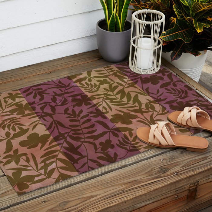 Reverse Floral Maroon Outdoor Rug Gallery Image 2