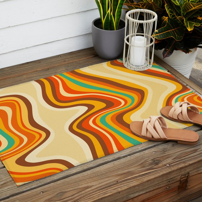 retro wave warm Outdoor Rug Gallery Image 2