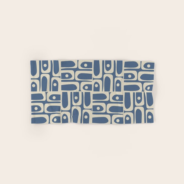Mid Century Modern Geometric Abstract Piquet Multi Pattern in Blue Gray Beige Bath Towel Gallery Image 1
