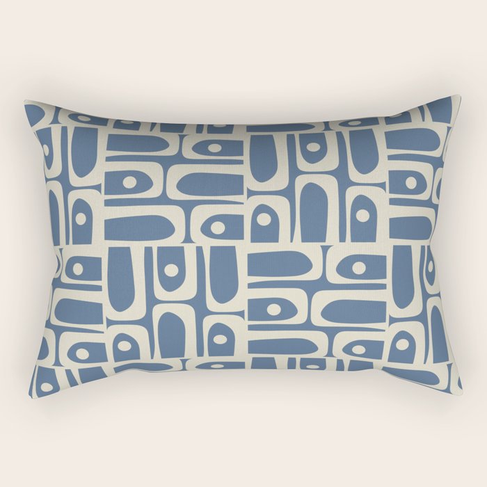 Mid Century Modern Geometric Abstract Piquet Multi Pattern in Blue Gray Beige Rectangular Pillow Gallery Image 1