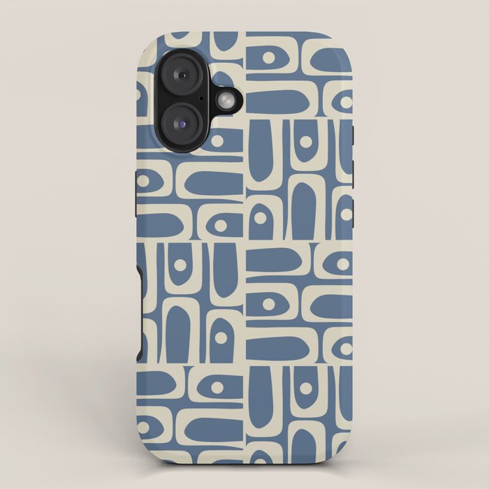 Mid Century Modern Geometric Abstract Piquet Multi Pattern in Blue Gray Beige iPhone Case Gallery Image 1
