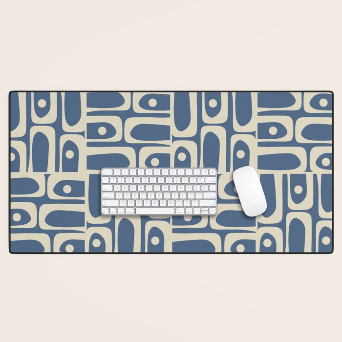 Mid Century Modern Geometric Abstract Piquet Multi Pattern in Blue Gray Beige Desk Mat Gallery Image 1