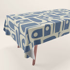 Mid Century Modern Geometric Abstract Piquet Multi Pattern in Blue Gray Beige Tablecloth Gallery Image 1