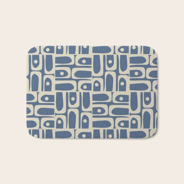 Mid Century Modern Geometric Abstract Piquet Multi Pattern in Blue Gray Beige Bath Mat Gallery Image 1