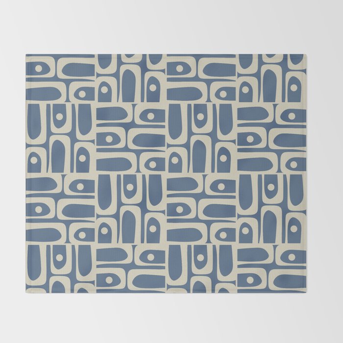 Mid Century Modern Geometric Abstract Piquet Multi Pattern in Blue Gray Beige Throw Blanket Gallery Image 2