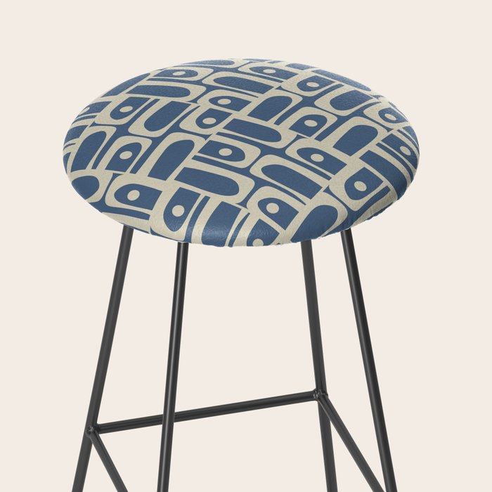 Mid Century Modern Geometric Abstract Piquet Multi Pattern in Blue Gray Beige Stool Gallery Image 2