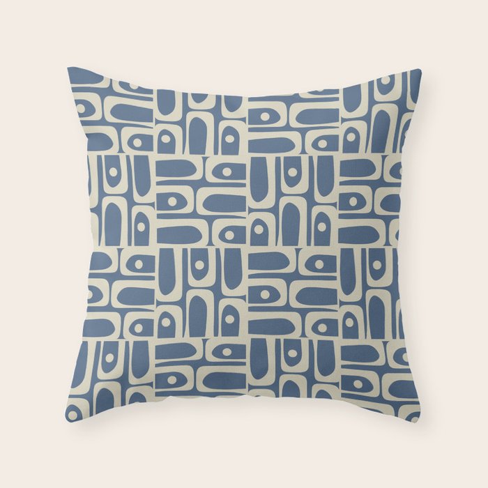 Mid Century Modern Geometric Abstract Piquet Multi Pattern in Blue Gray Beige Throw Pillow Gallery Image 6