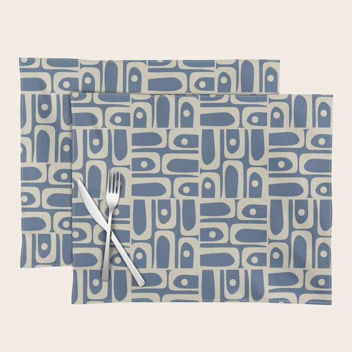 Mid Century Modern Geometric Abstract Piquet Multi Pattern in Blue Gray Beige Placemat Gallery Image 1