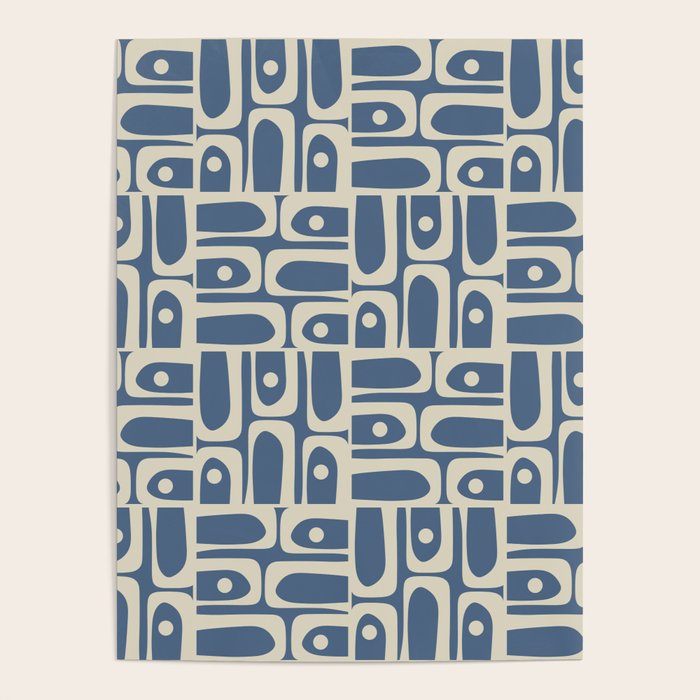 Mid Century Modern Geometric Abstract Piquet Multi Pattern in Blue Gray Beige Poster Gallery Image 4