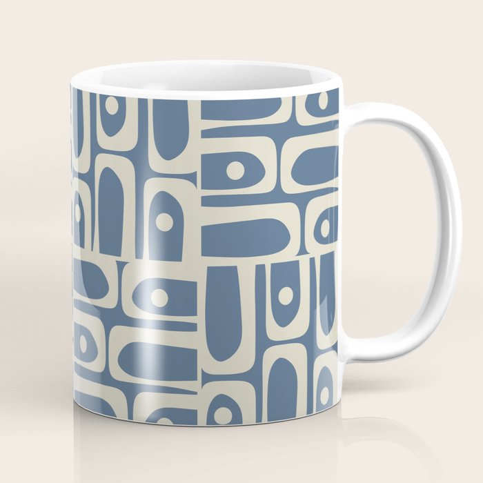 Mid Century Modern Geometric Abstract Piquet Multi Pattern in Blue Gray Beige Coffee Mug Gallery Image 1