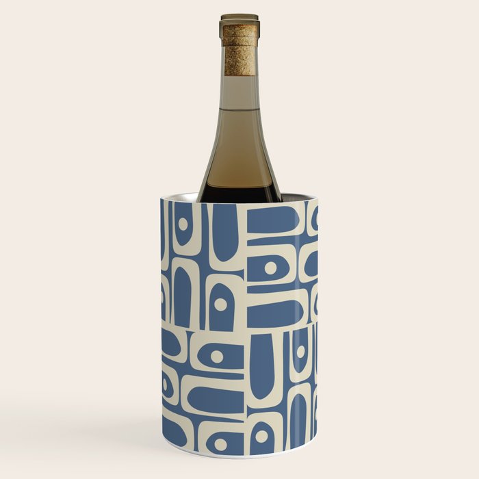 Mid Century Modern Geometric Abstract Piquet Multi Pattern in Blue Gray Beige Wine Chiller Gallery Image 2