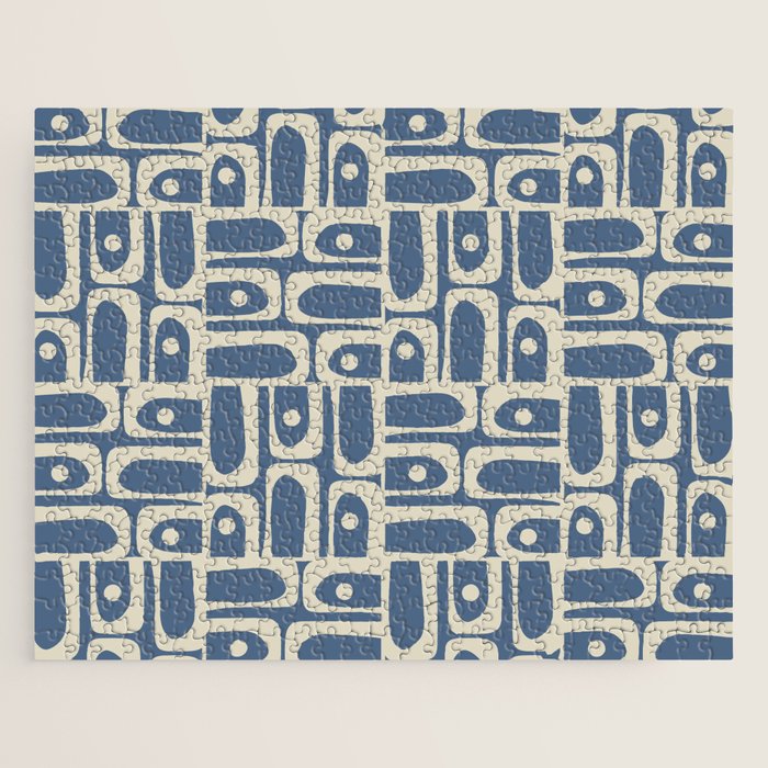 Mid Century Modern Geometric Abstract Piquet Multi Pattern in Blue Gray Beige Jigsaw Puzzle Gallery Image 1