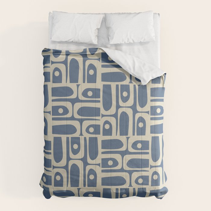Mid Century Modern Geometric Abstract Piquet Multi Pattern in Blue Gray Beige Comforter Gallery Image 6