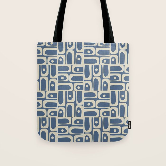 Mid Century Modern Geometric Abstract Piquet Multi Pattern in Blue Gray Beige Tote Bag Gallery Image 1