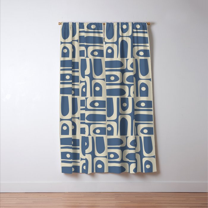 Mid Century Modern Geometric Abstract Piquet Multi Pattern in Blue Gray Beige Window Curtain Gallery Image 3