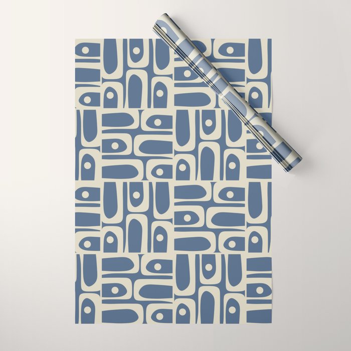 Mid Century Modern Geometric Abstract Piquet Multi Pattern in Blue Gray Beige Wrapping Paper Gallery Image 1