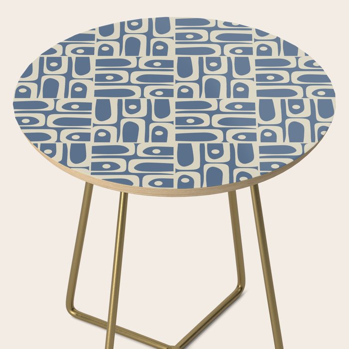 Mid Century Modern Geometric Abstract Piquet Multi Pattern in Blue Gray Beige Side Table Gallery Image 2