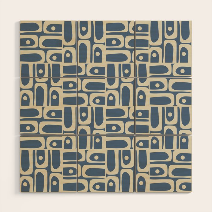 Mid Century Modern Geometric Abstract Piquet Multi Pattern in Blue Gray Beige Wood Wall Art Gallery Image 1