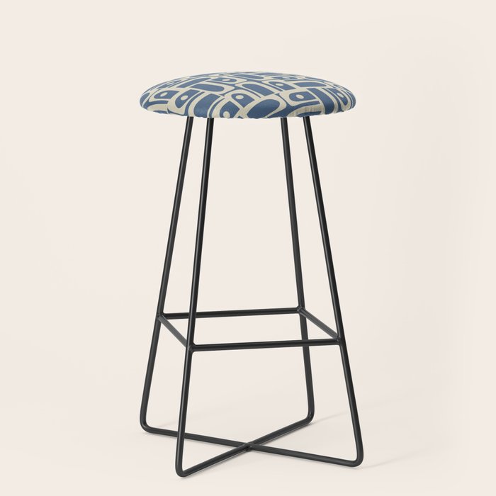 Mid Century Modern Geometric Abstract Piquet Multi Pattern in Blue Gray Beige Stool Gallery Image 1