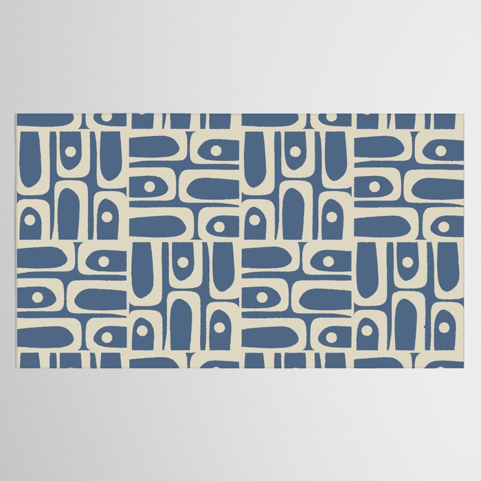 Mid Century Modern Geometric Abstract Piquet Multi Pattern in Blue Gray Beige Tablecloth Gallery Image 2