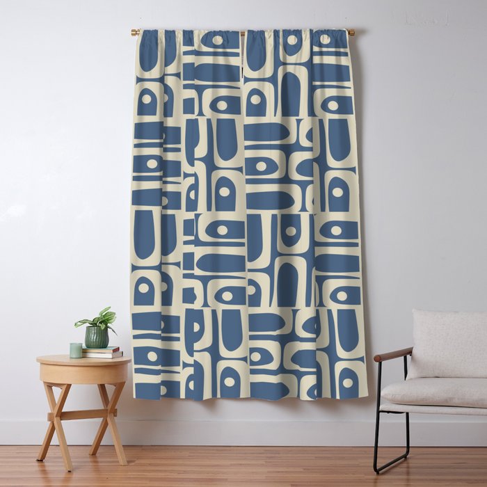 Mid Century Modern Geometric Abstract Piquet Multi Pattern in Blue Gray Beige Window Curtain Gallery Image 5