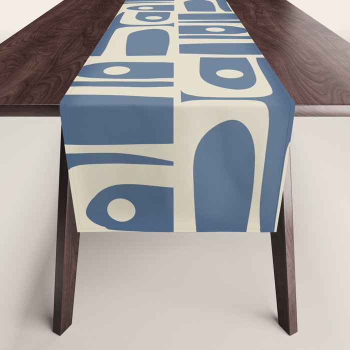 Mid Century Modern Geometric Abstract Piquet Multi Pattern in Blue Gray Beige Table Runner Gallery Image 1