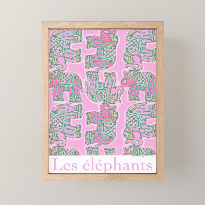 Elephant Block Print in Pink and Green Mini Art Print Gallery Image 1