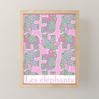 Elephant Block Print in Pink and Green Mini Art Print Gallery Image 1