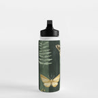 Night Forest Dark Green Watercolor Moths and Ferns All Over Water Bottle Gallery Image 3