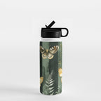 Night Forest Dark Green Watercolor Moths and Ferns All Over Water Bottle Gallery Image 1